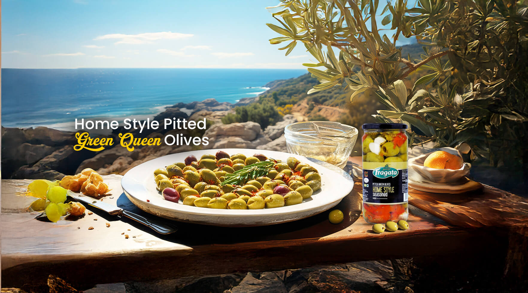 Home Style Pitted Green Queen Olives
