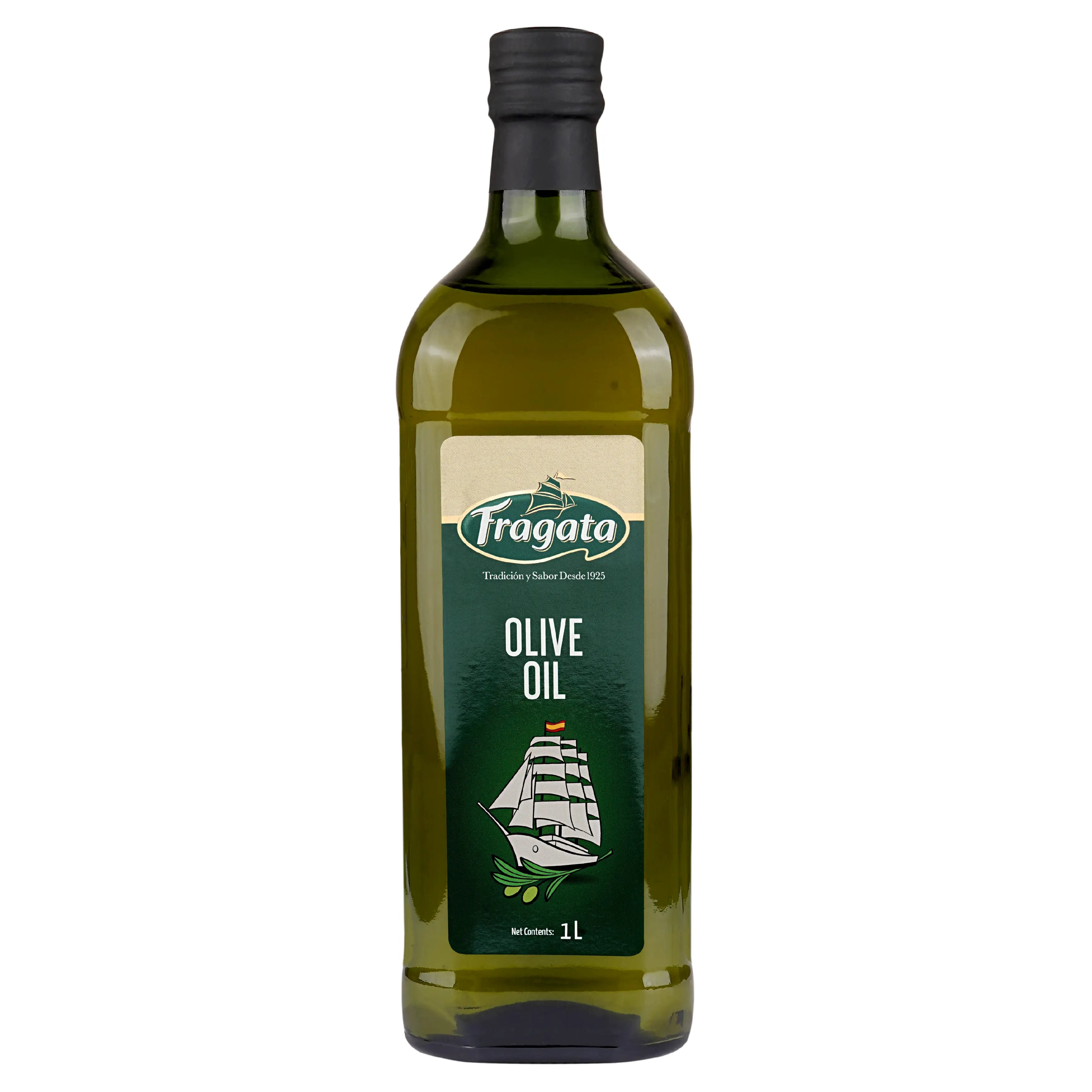 Bottle of Fragata olive oil on a white background