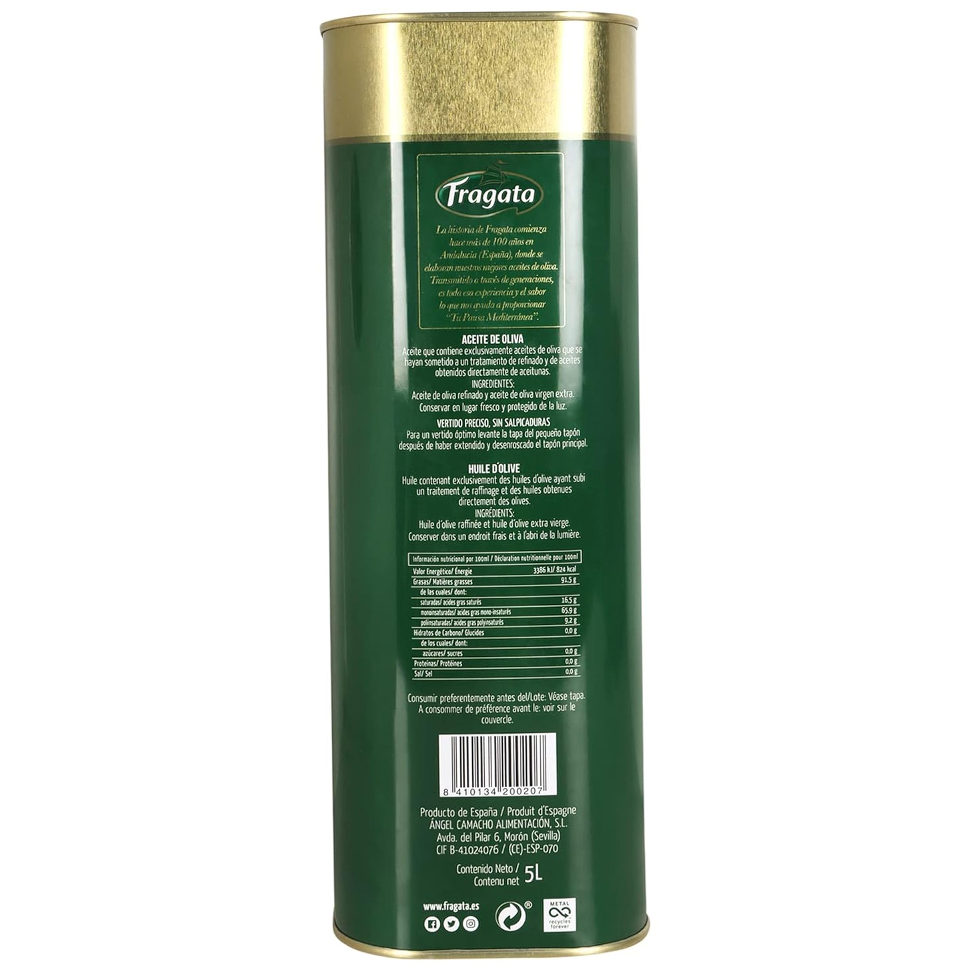 Fragata Pure Olive Oil 5000ml Tin - Bulk Healthier Cooking Oil