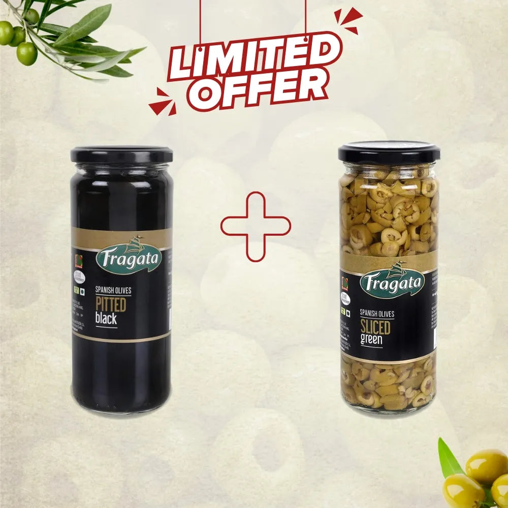 Fragata Combo Deals | Pitted Black Olives (440g) & Sliced Green Olives (450g)