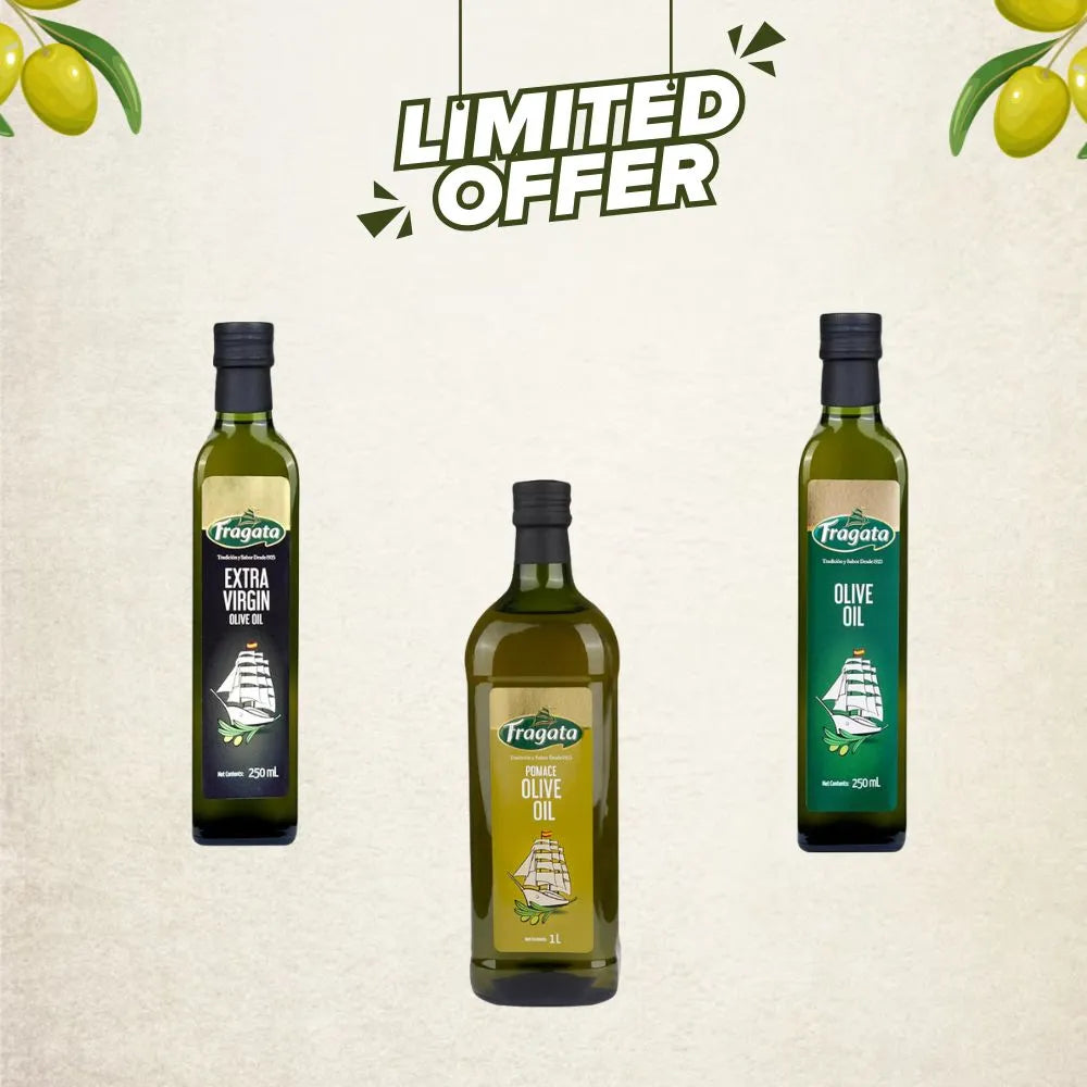 Fragata Combo Deal | Extra Virgin Olive Oil (250ml), Pure Olive Oil (250ml) & Pomace Olive Oil (1L)