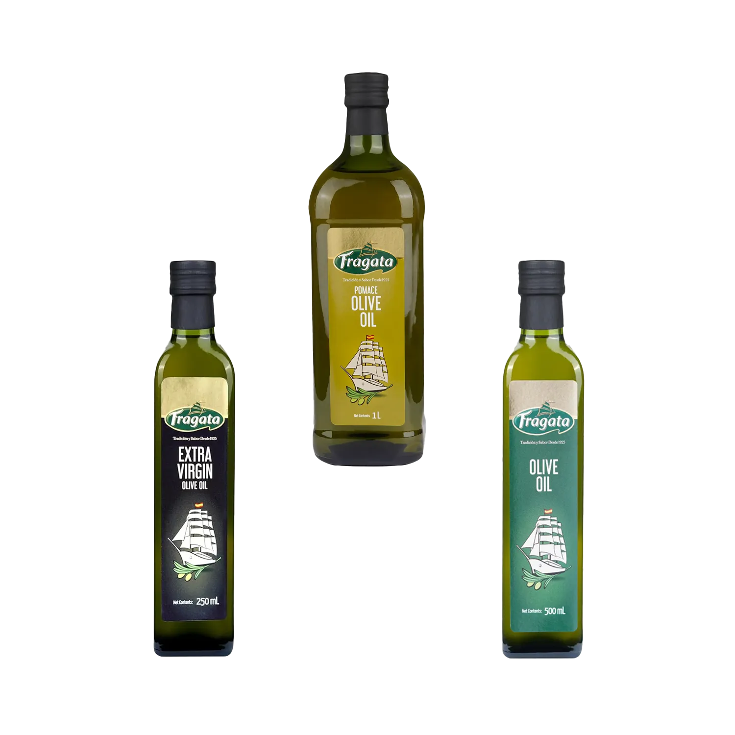 Fragata Combo Deal | Extra Virgin Olive Oil (250ml), Pure Olive Oil (250ml) & Pomace Olive Oil (1L)