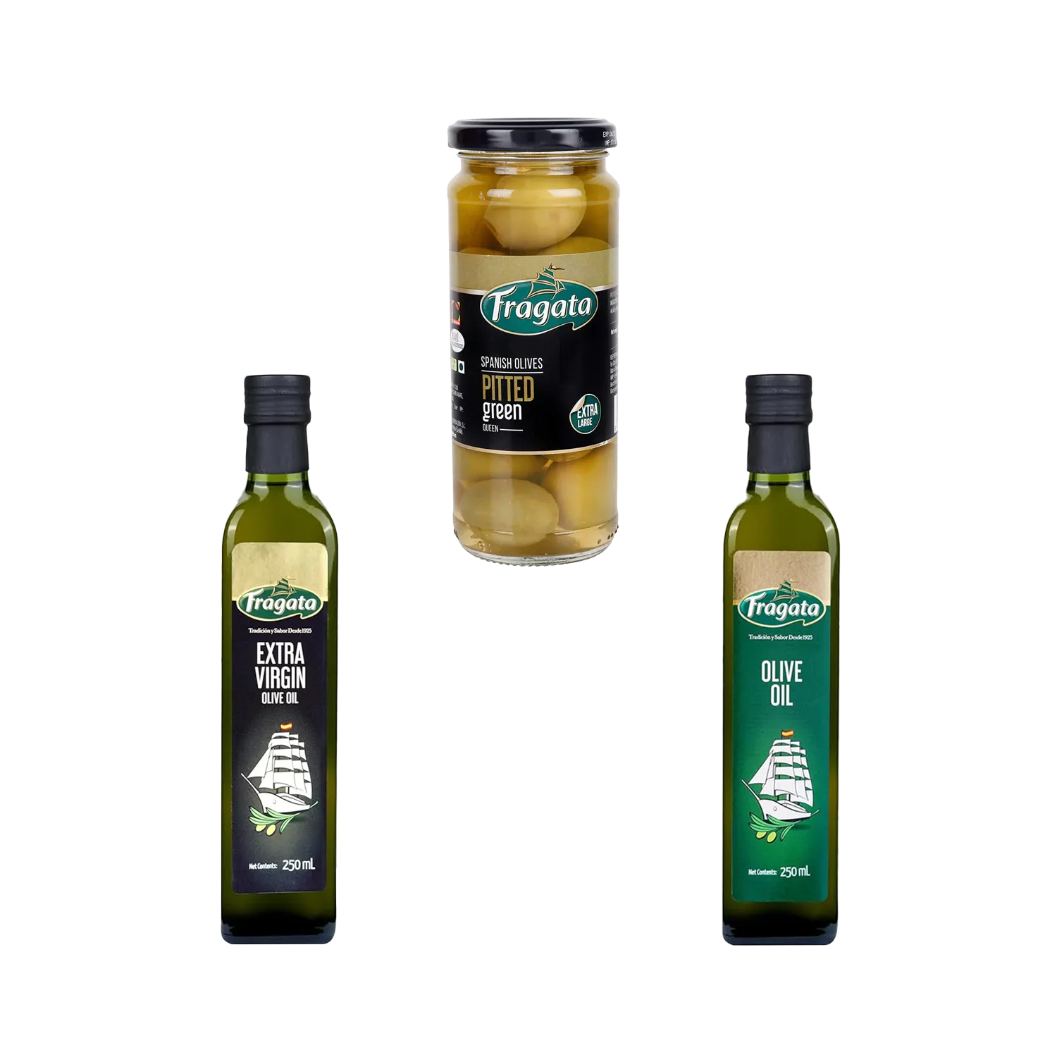 Fragata Combo Deal | Extra Virgin Olive Oil (250ml) & Pure Olive Oil (250ml) + Pitted Queen Olives (340g)
